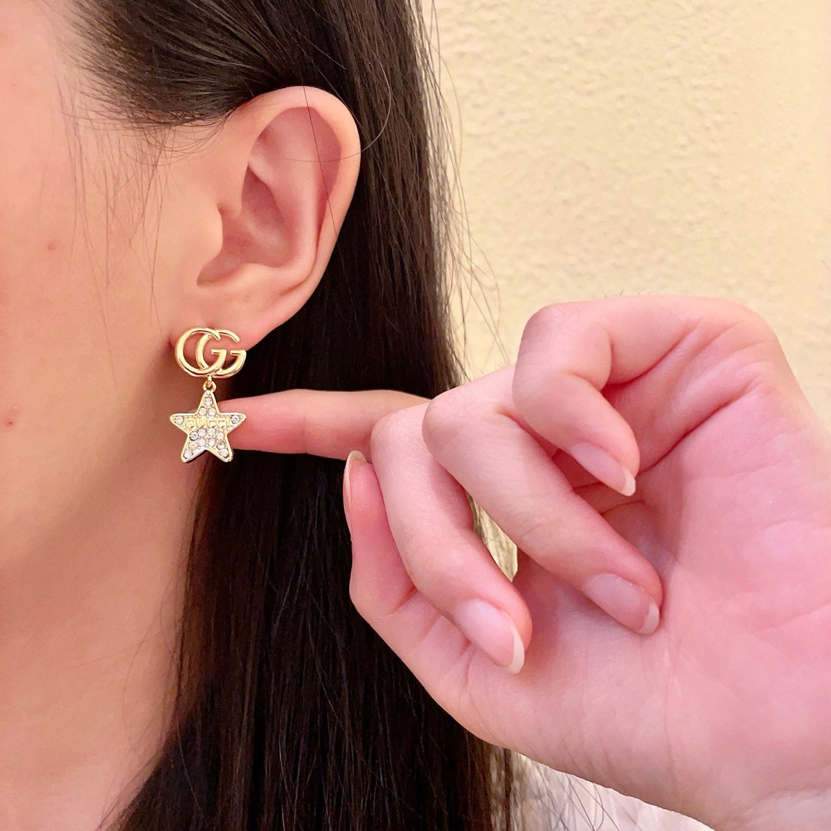 Geometric Emblem Stud Earrings in Polished Metal-Tone – Design 043 close-up detail