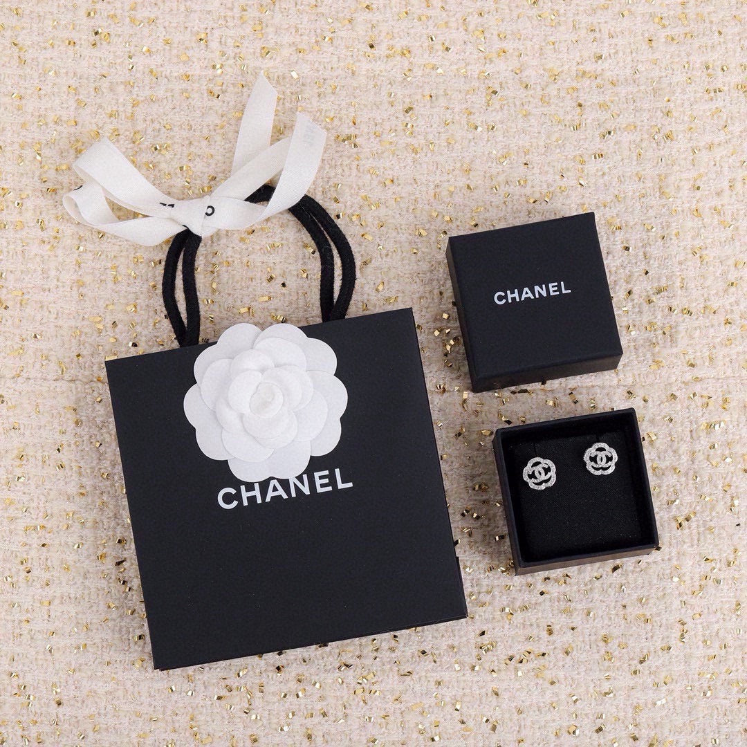 Camellia Stud Earrings in Silver-Tone – Camellia Detail front product view