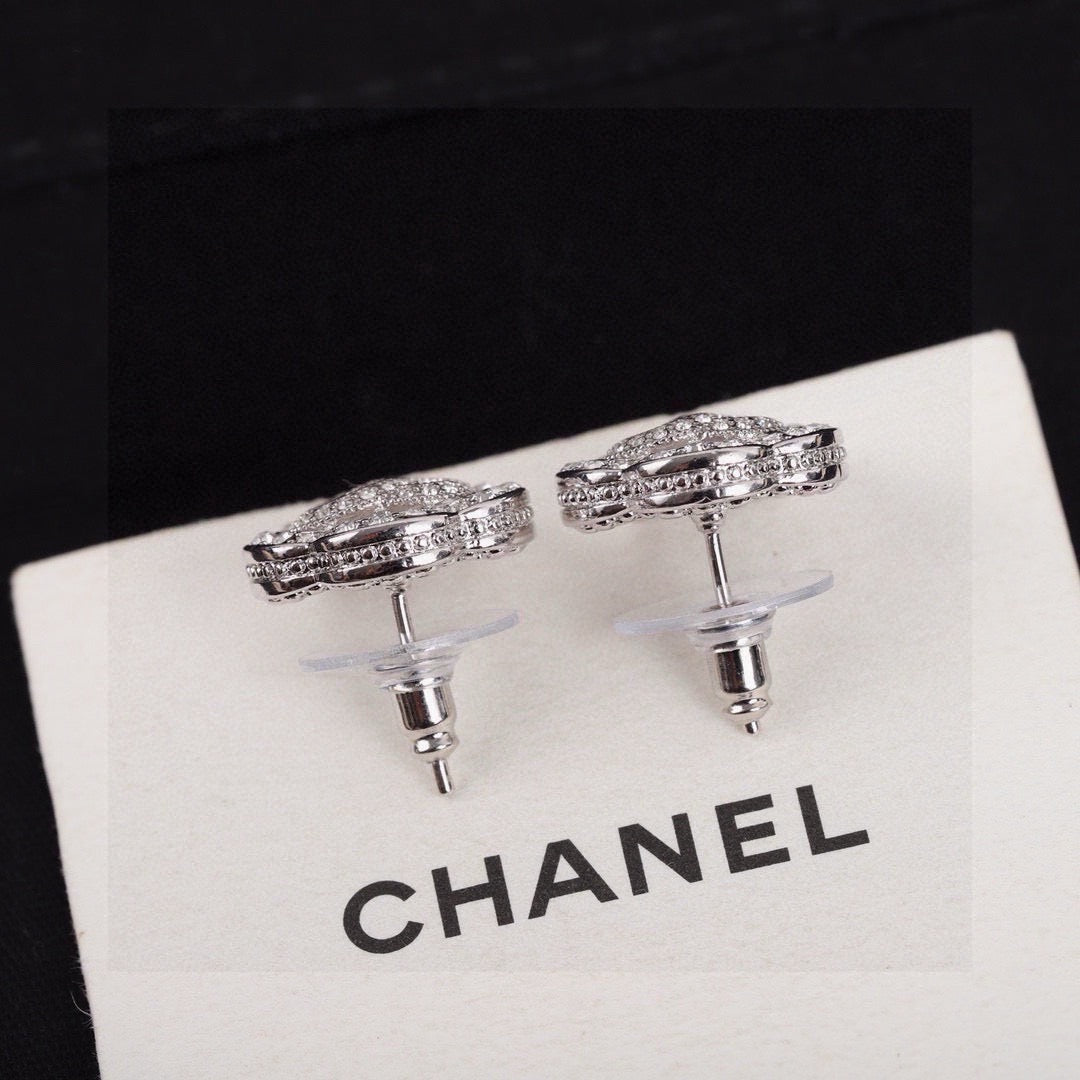 Camellia Stud Earrings in Silver-Tone – Camellia Detail – Design 002 side detail
