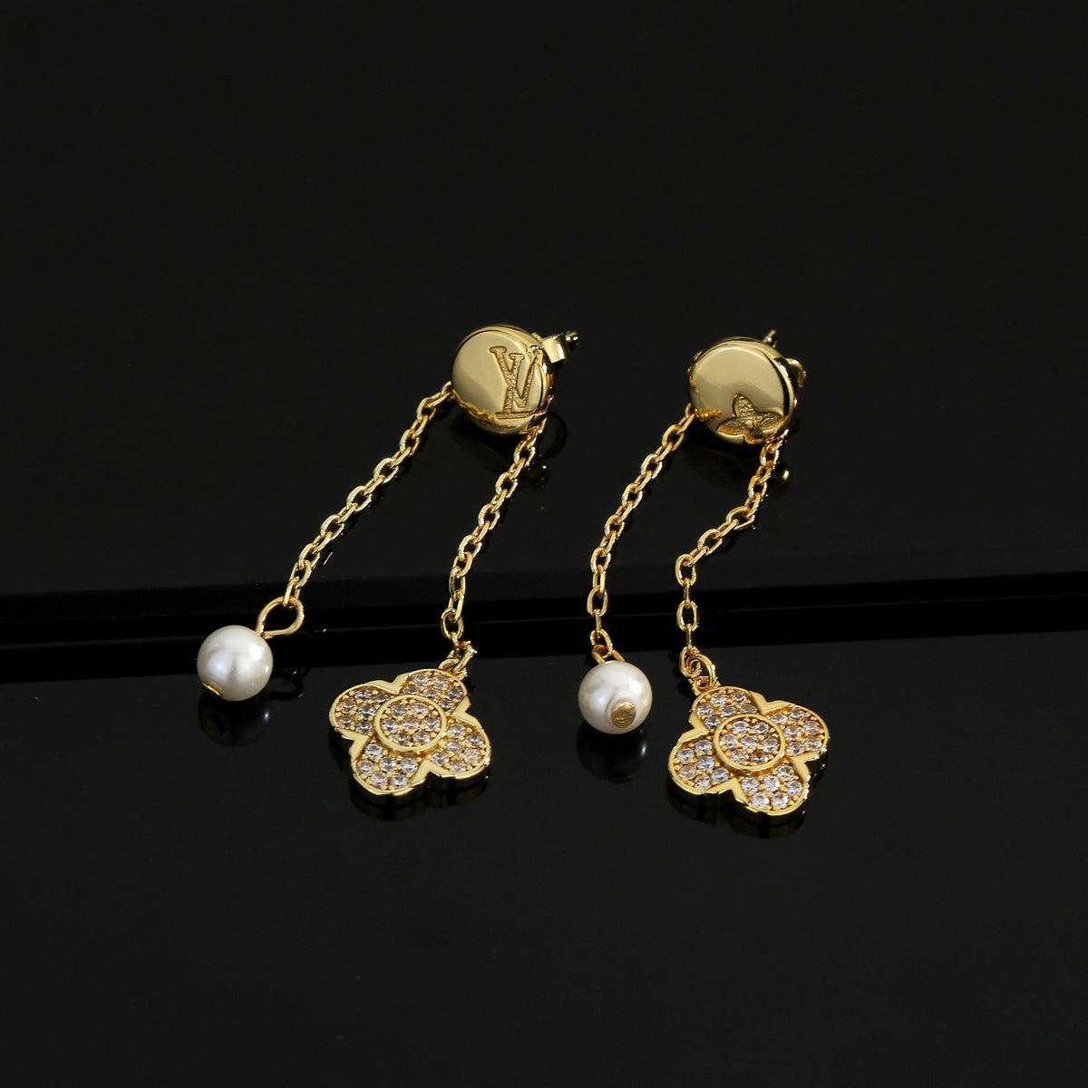 Geometric Emblem Stud Earrings in Polished Metal-Tone – Design 040 front product view