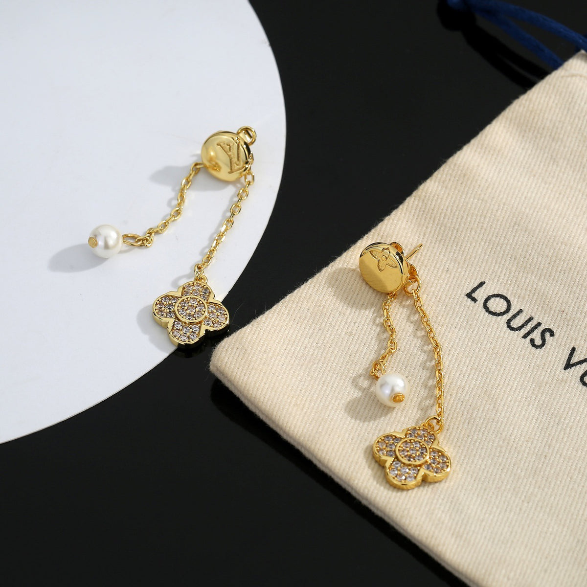 Geometric Emblem Stud Earrings in Polished Metal-Tone – Design 005 styled product view