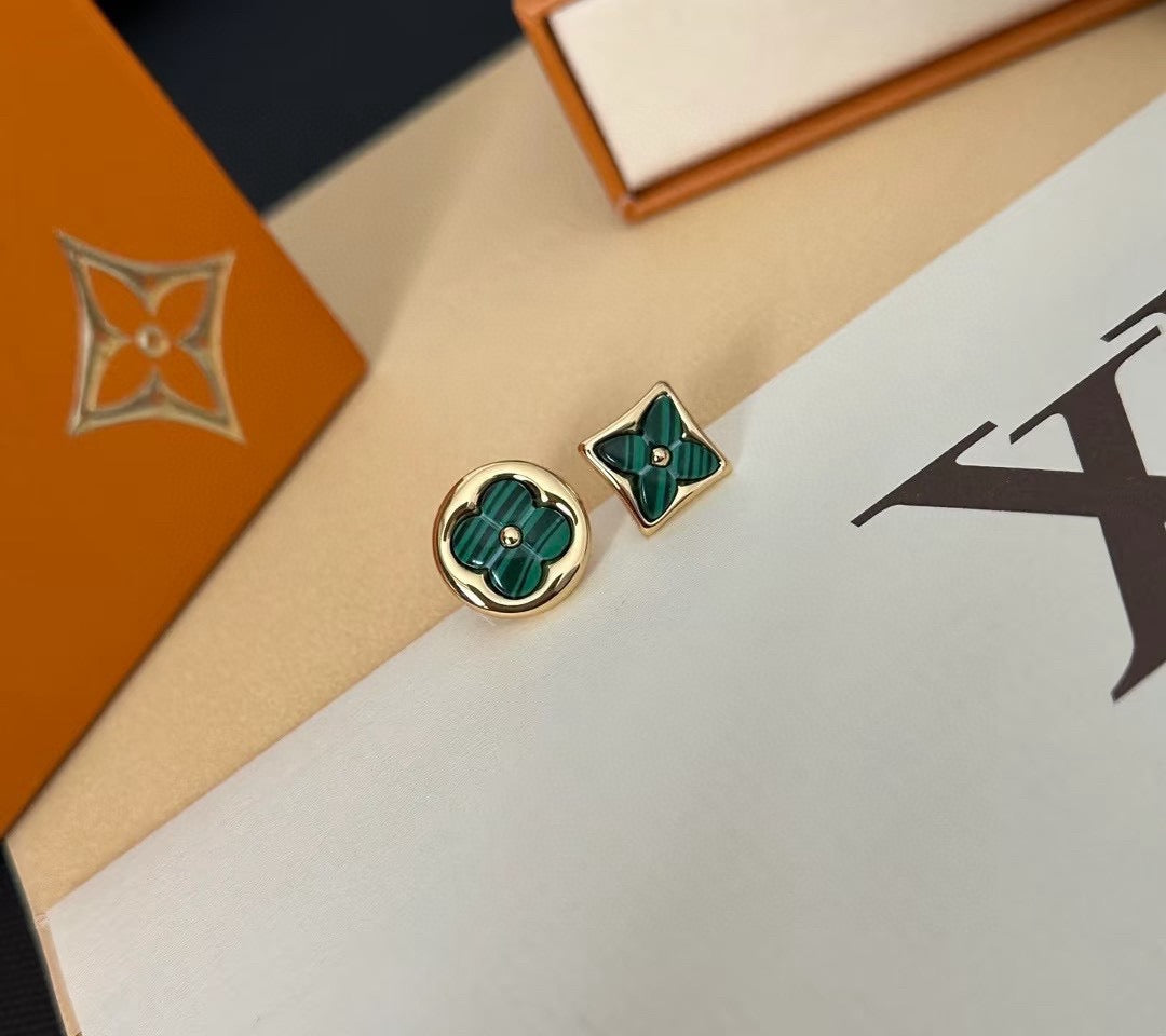 Clover Stud Earrings in Polished Metal-Tone – Clover Detail – Design 005 styled product view