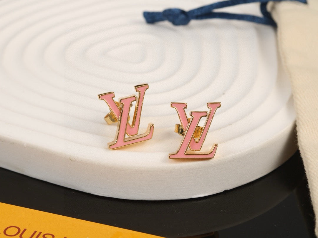 Letter Emblem Stud Earrings in Polished Metal-Tone – Design 007 main product view