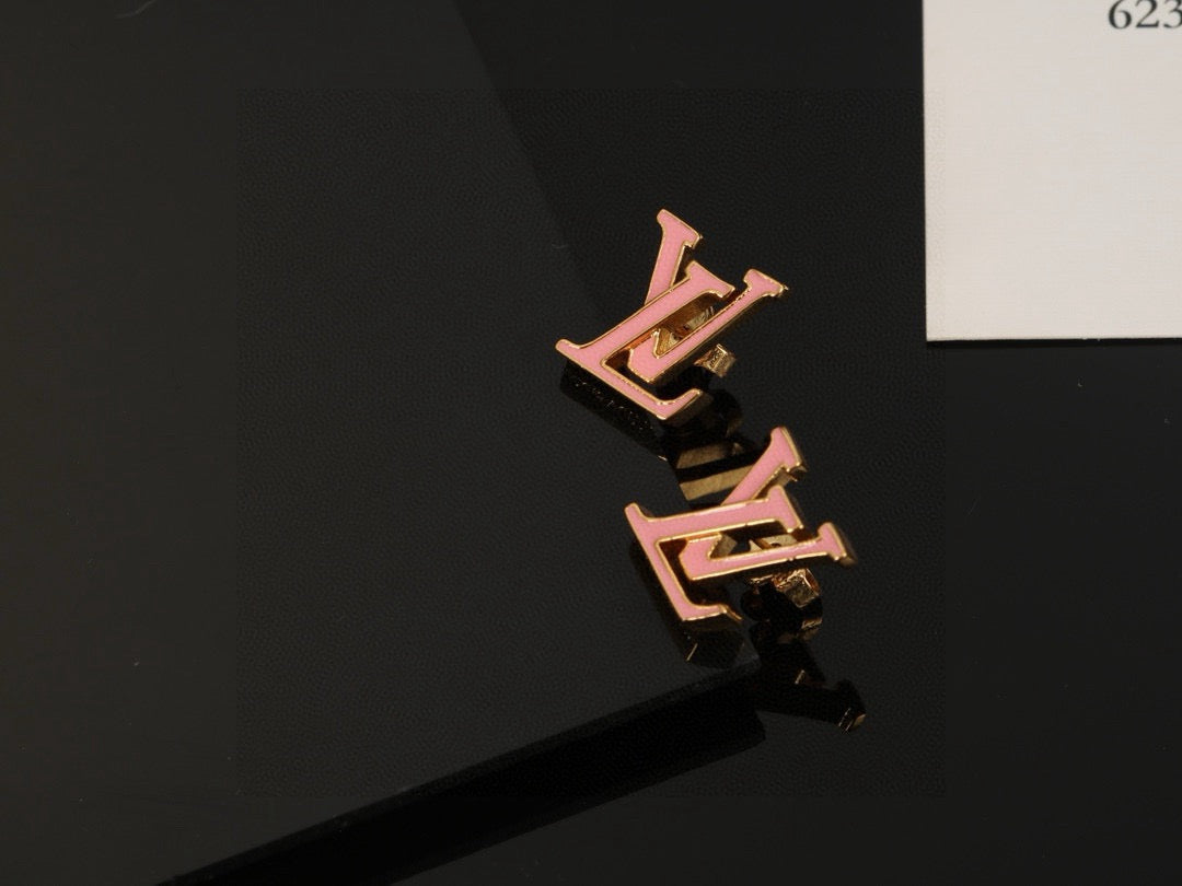 Letter Emblem Stud Earrings in Polished Metal-Tone – Design 035 side detail