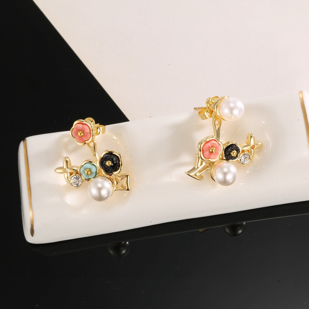 Clover Stud Earrings in Polished Metal-Tone – Clover Detail – Design 004 styled product view