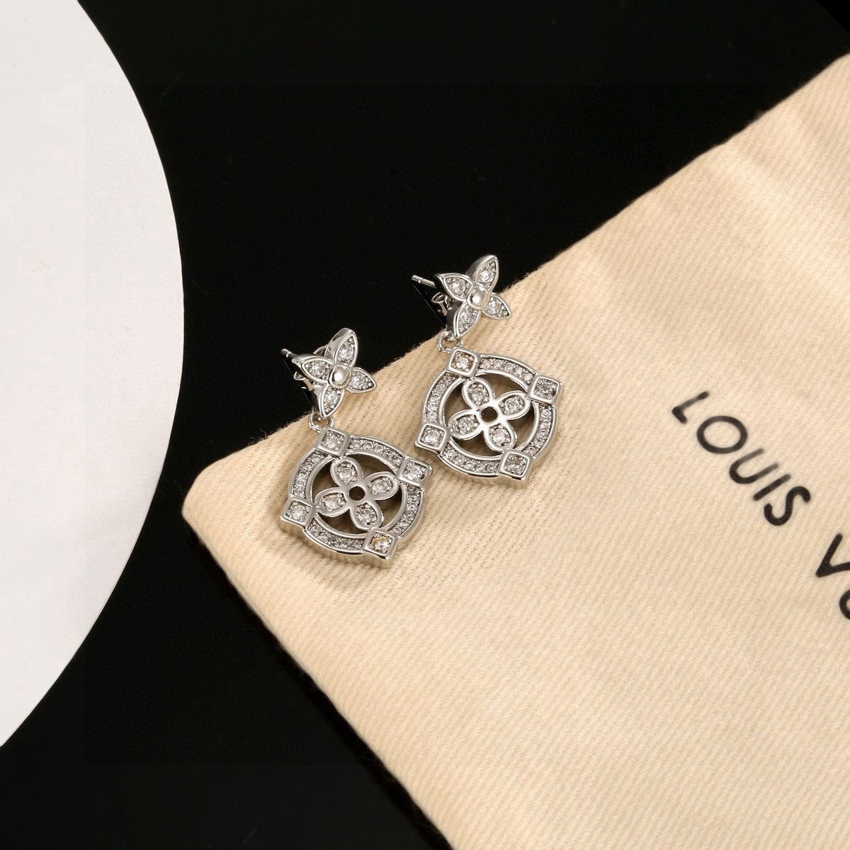 Floral Stud Earrings in Polished Metal-Tone – Design 001 detail view