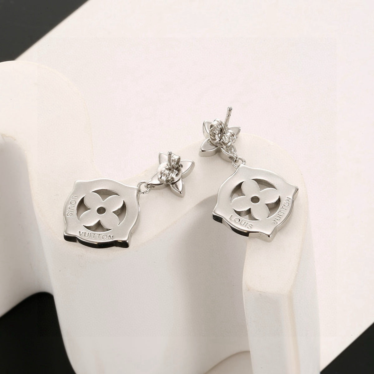 Floral Stud Earrings in Polished Metal-Tone – Design 001 front product view