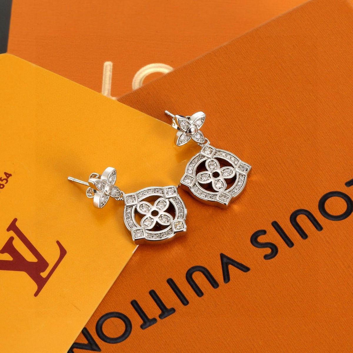 Floral Stud Earrings in Polished Metal-Tone – Design 001 front product view