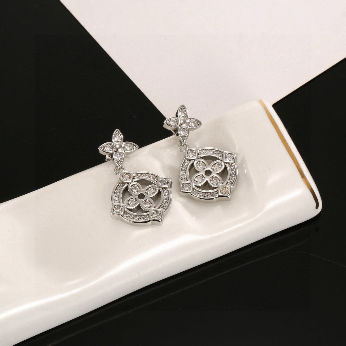 Floral Stud Earrings in Polished Metal-Tone – Design 003 styled product view
