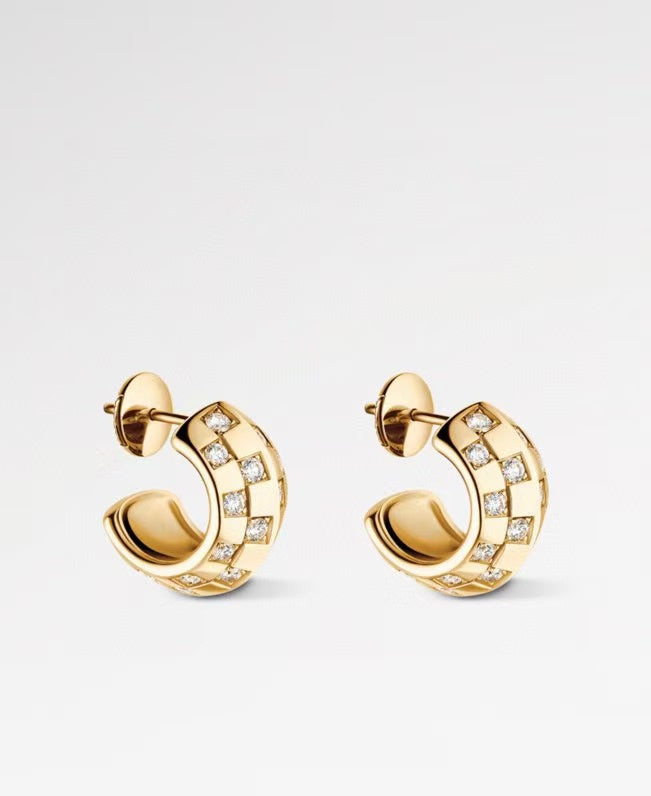 Geometric Emblem Stud Earrings in Polished Metal-Tone – Design 003 front product view