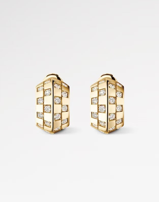Geometric Emblem Stud Earrings in Polished Metal-Tone – Design 003 main product view