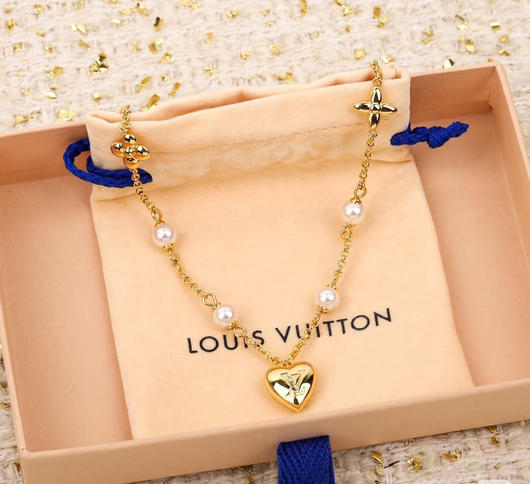 Letter Emblem Pendant Necklace in Polished Metal-Tone – Design 028 main product view