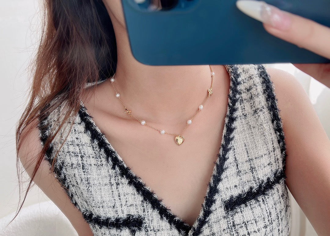 Letter Emblem Pendant Necklace in Polished Metal-Tone – Design 006 styled product view