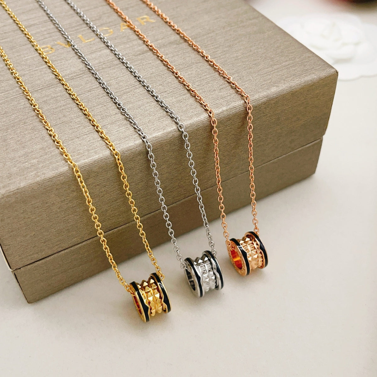 Geometric Emblem Pendant Necklace in Gold-Tone – Design 007 front product view