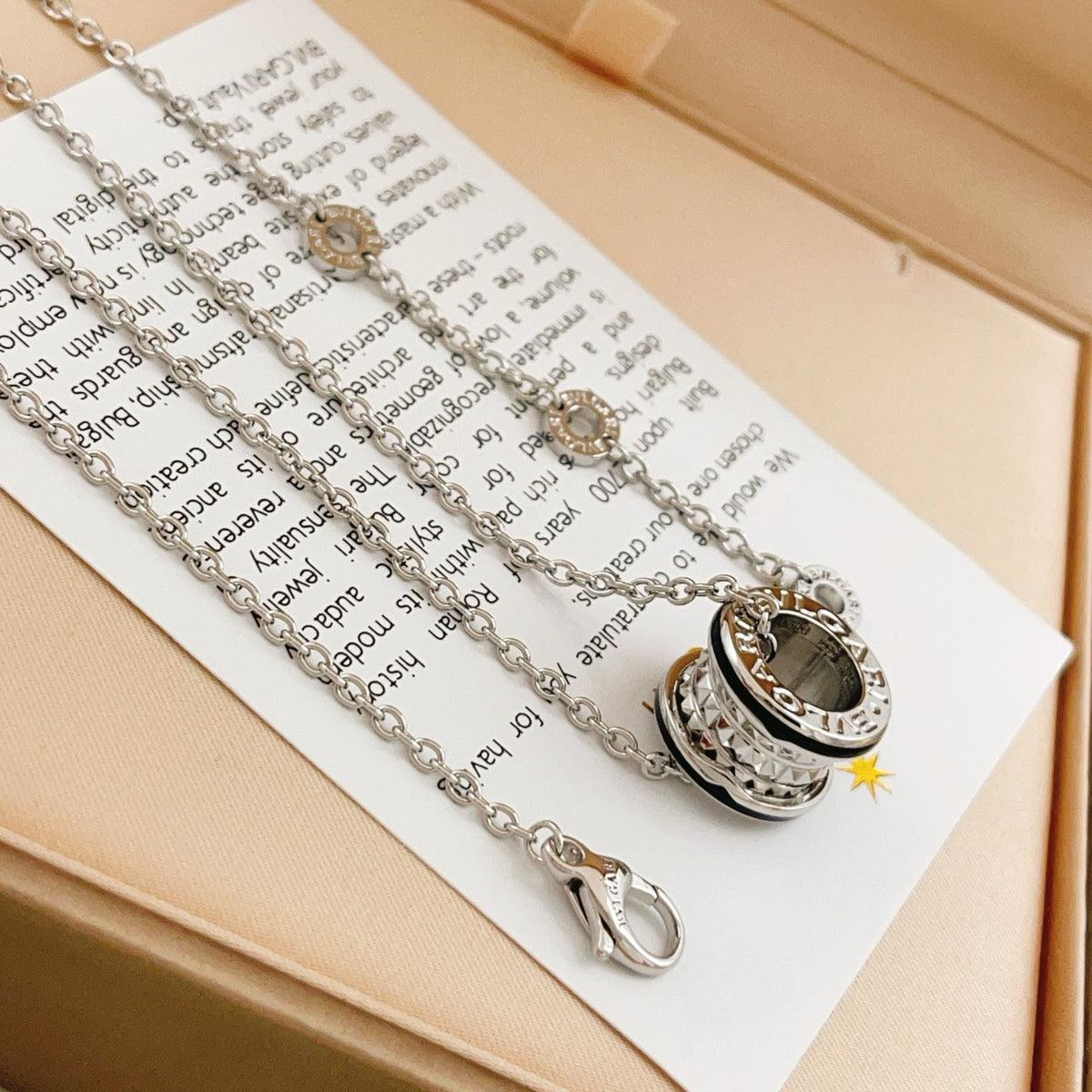 Geometric Emblem Pendant Necklace in Silver-Tone – Design 003 detail view
