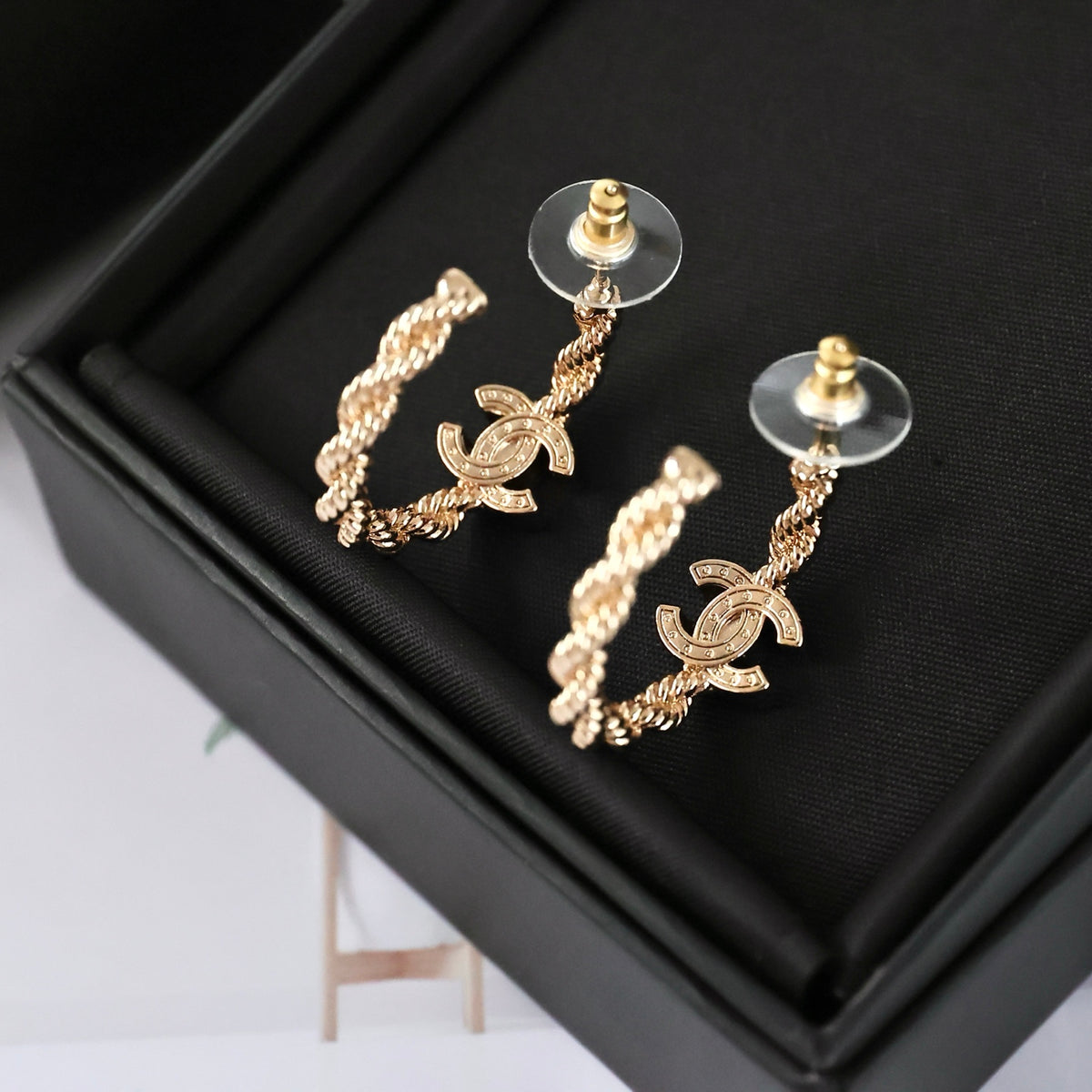 Double-C Emblem Statement Earrings in Polished Metal-Tone – Design 051 side detail