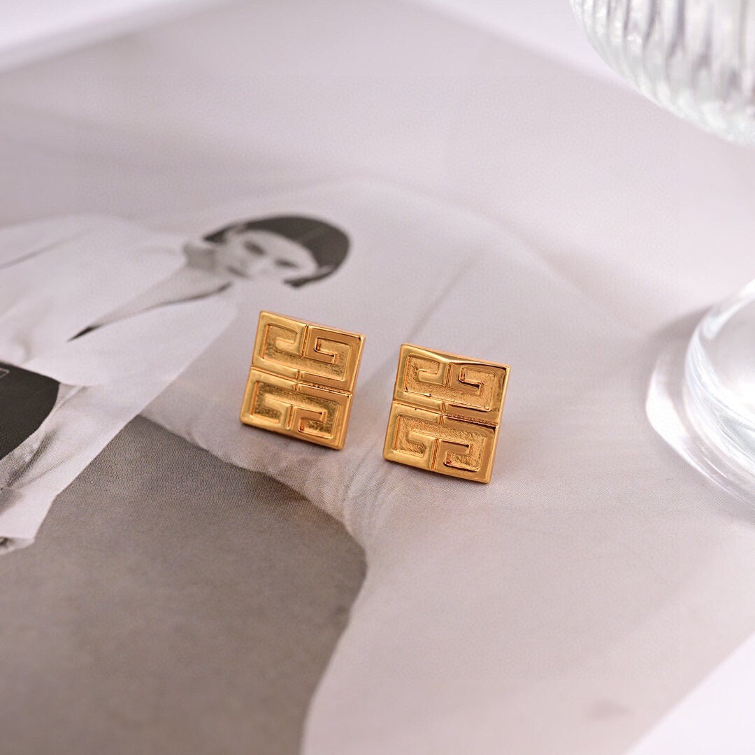 Signature Emblem Stud Earrings in Polished Metal-Tone – Design 082 styled product view