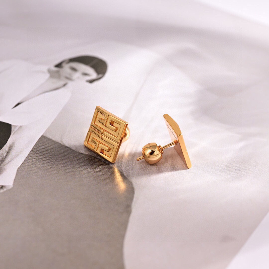 Signature Emblem Stud Earrings in Polished Metal-Tone – Design 082 close-up detail