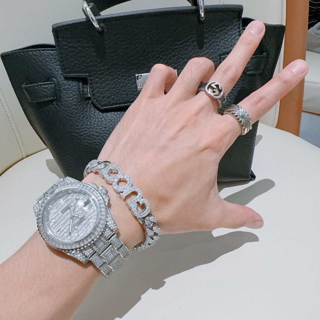 Geometric Emblem Bracelet in Polished Metal-Tone – Design 025 styled product view