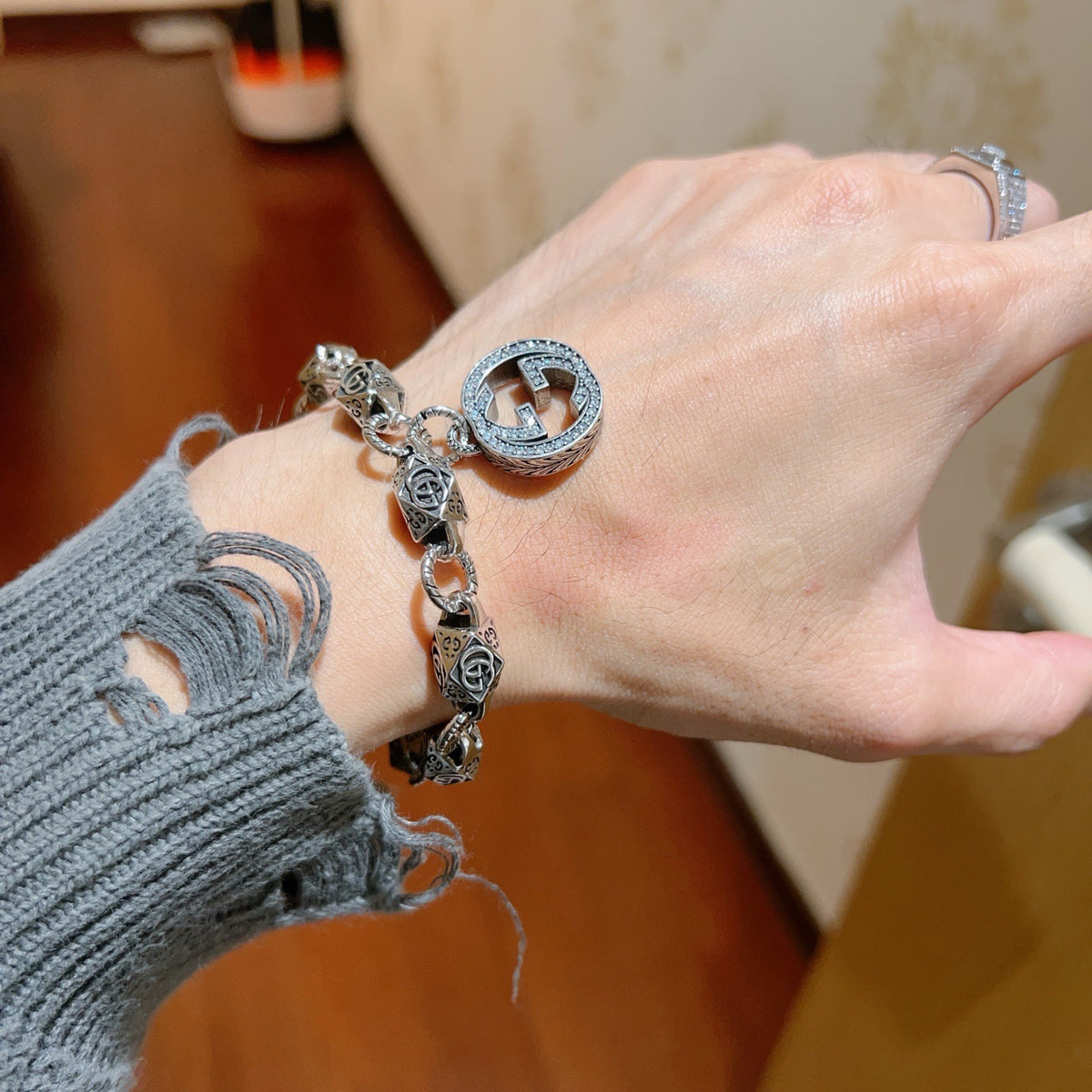Geometric Emblem Bracelet in Polished Metal-Tone – Design 091 main product view