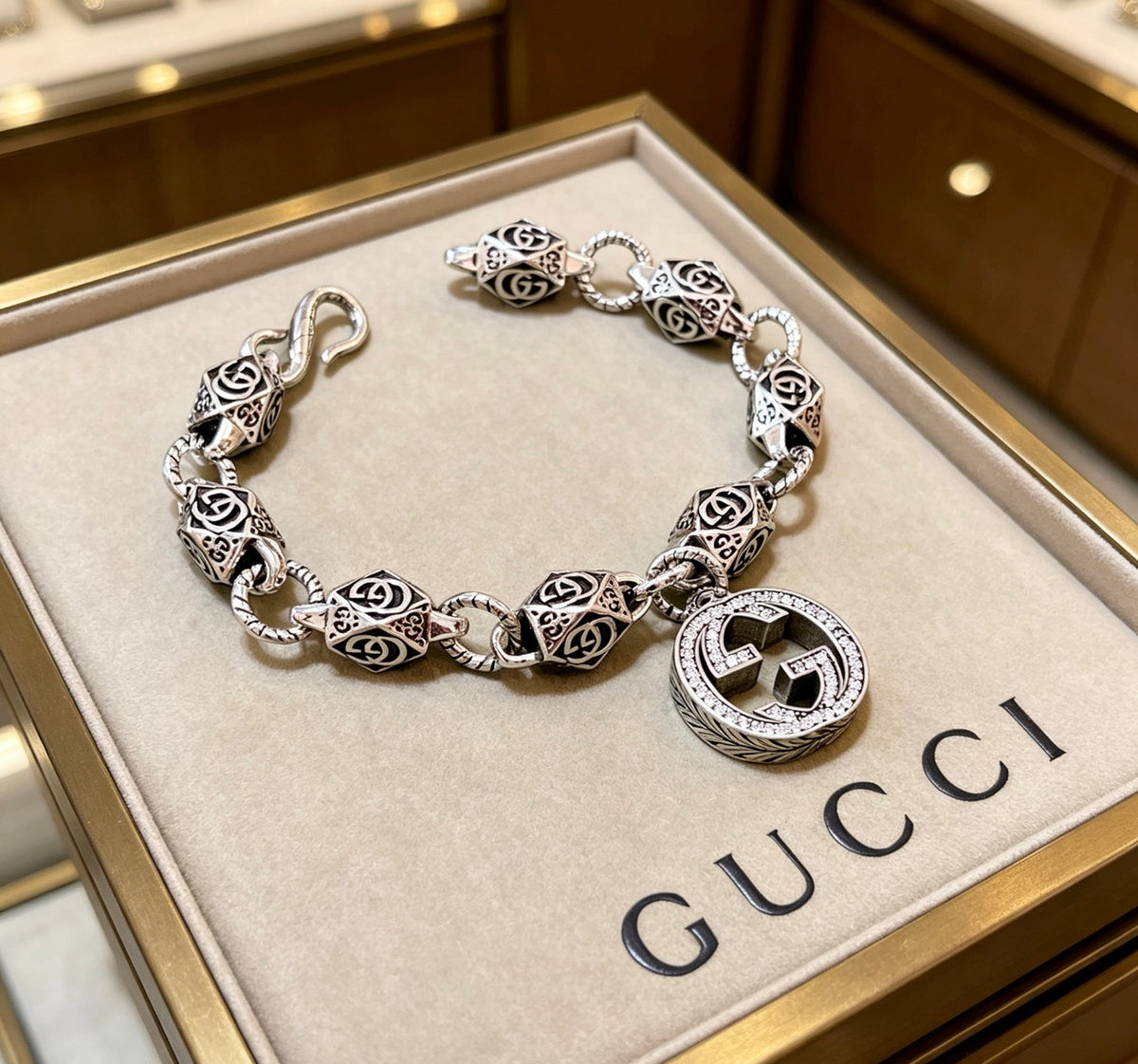 Geometric Emblem Bracelet in Polished Metal-Tone – Design 024 main product view