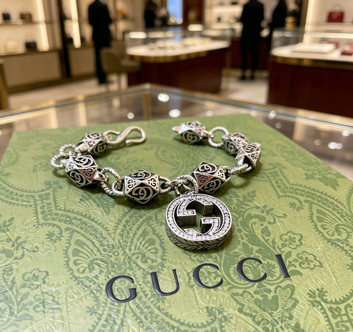 Geometric Emblem Bracelet in Polished Metal-Tone – Design 024 side detail