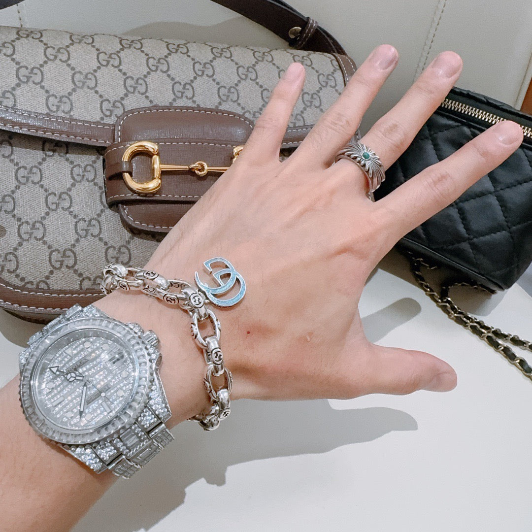 Geometric Emblem Bracelet in Polished Metal-Tone – Design 023 detail view