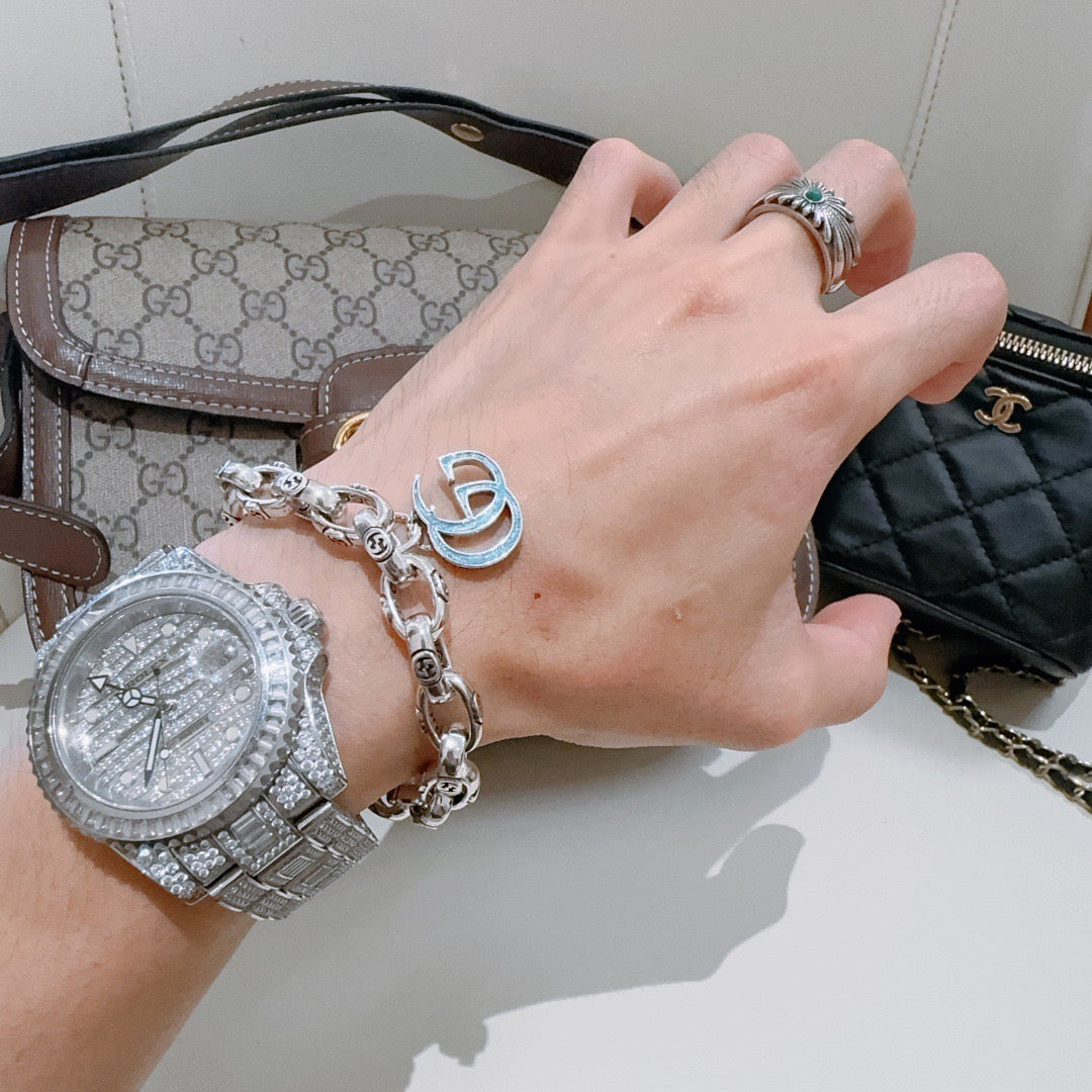 Geometric Emblem Bracelet in Polished Metal-Tone – Design 023 detail view