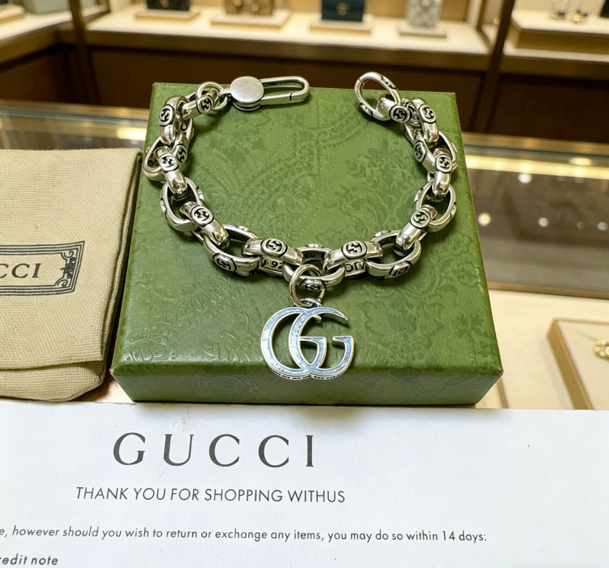 Geometric Emblem Bracelet in Polished Metal-Tone – Design 090 front product view
