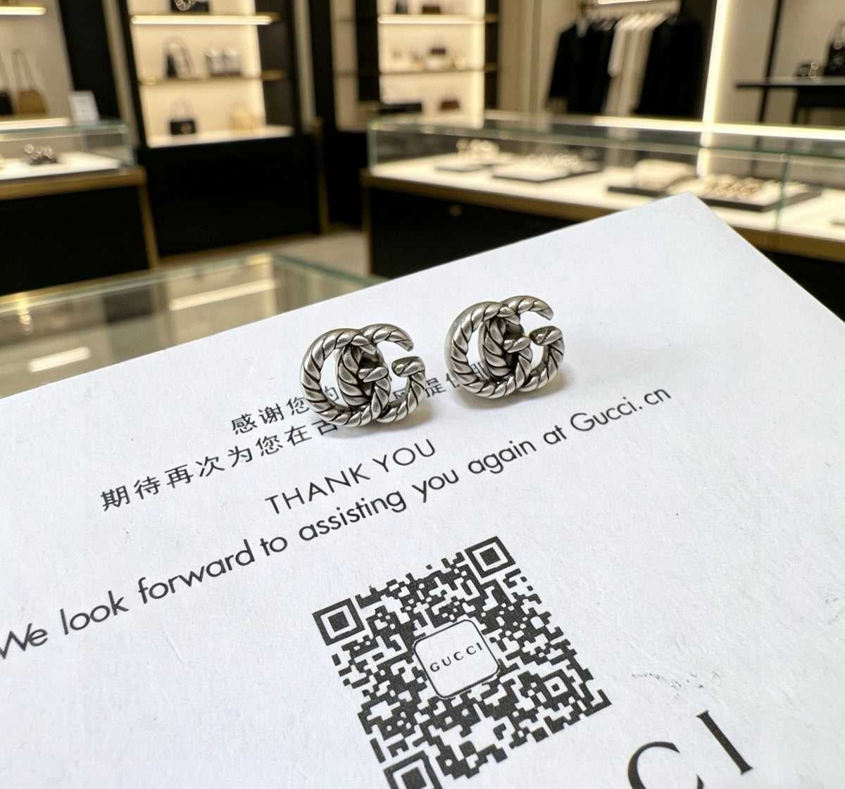 Double-G Emblem Stud Earrings in Polished Metal-Tone – Vintage Detail – Design 009 front product view