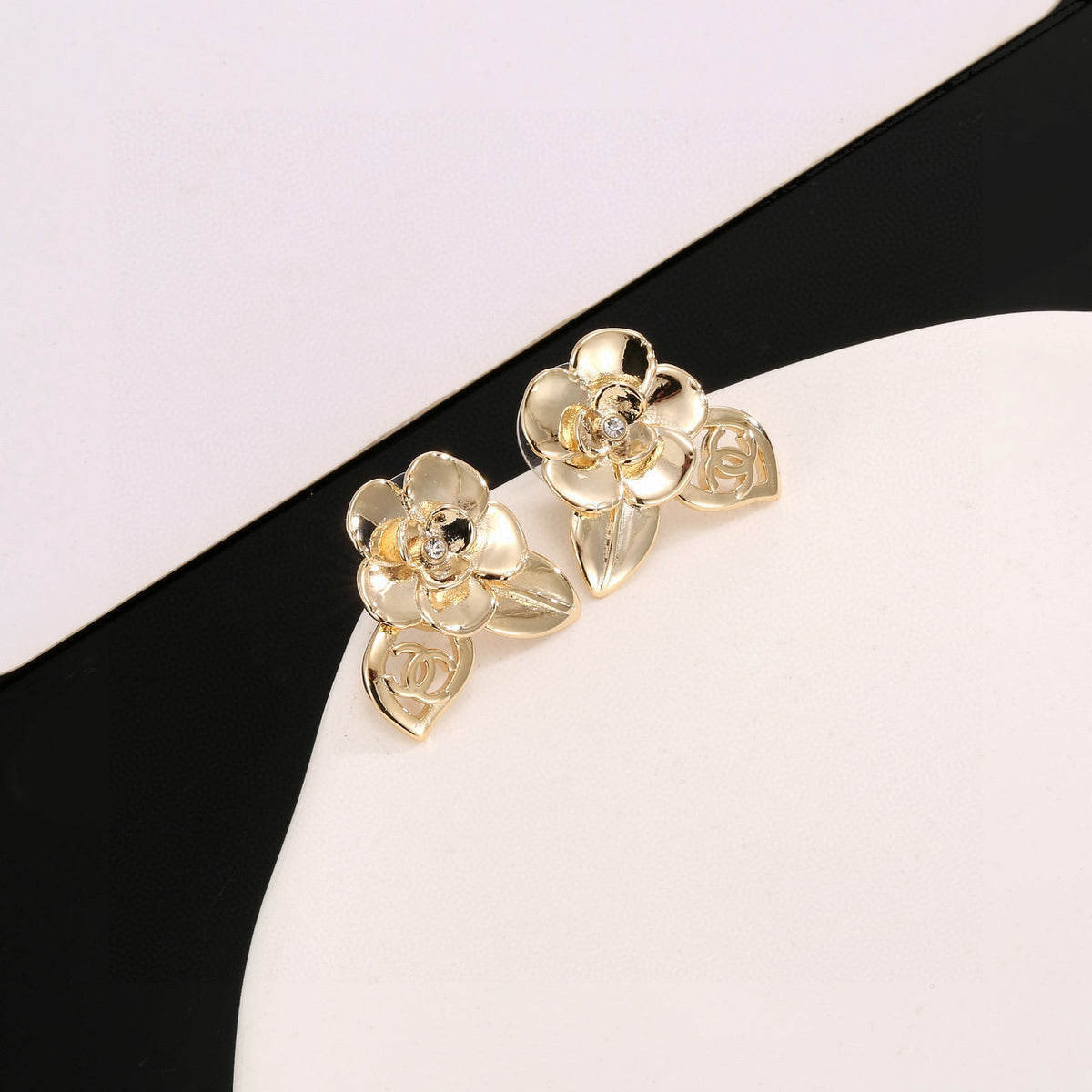 Camellia Stud Earrings in Gold-Tone – Camellia Detail – Design 005 main product view