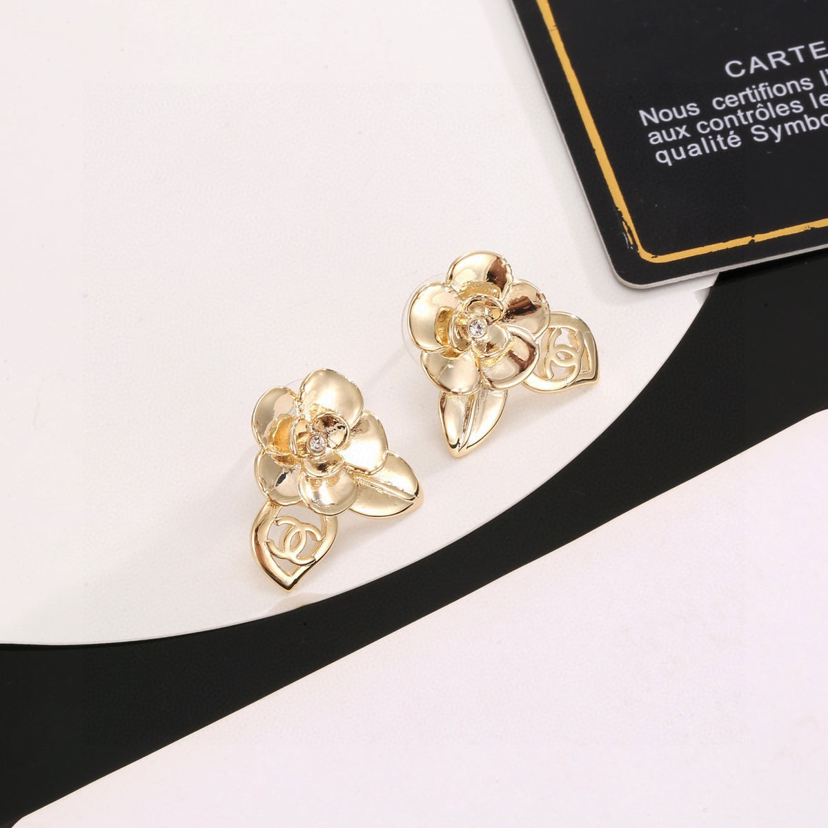 Camellia Stud Earrings in Gold-Tone – Camellia Detail – Design 005 main product view