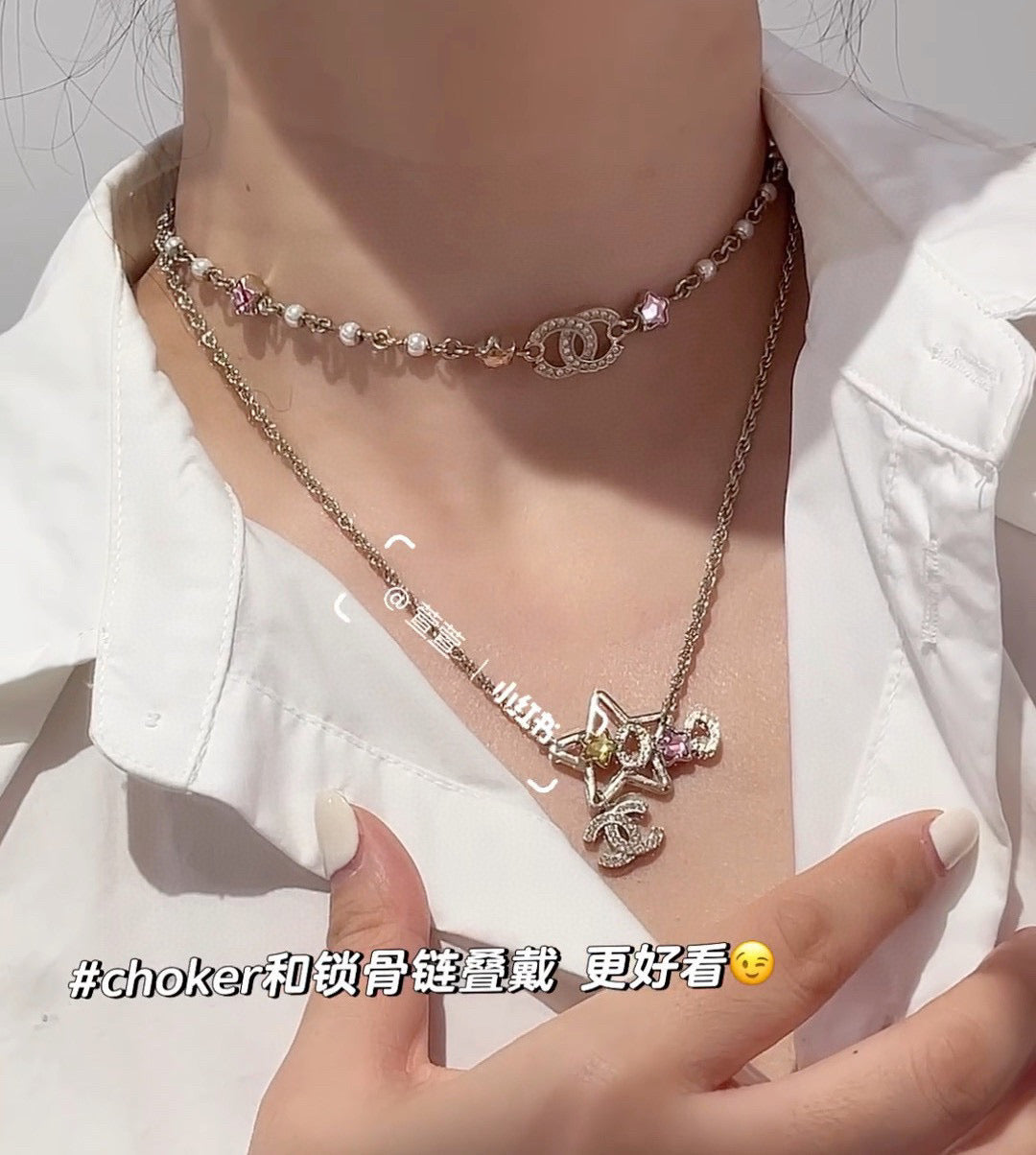 Double-C Emblem Pearl-Detail Pendant Necklace – Pearl Detail – Design 103 detail view