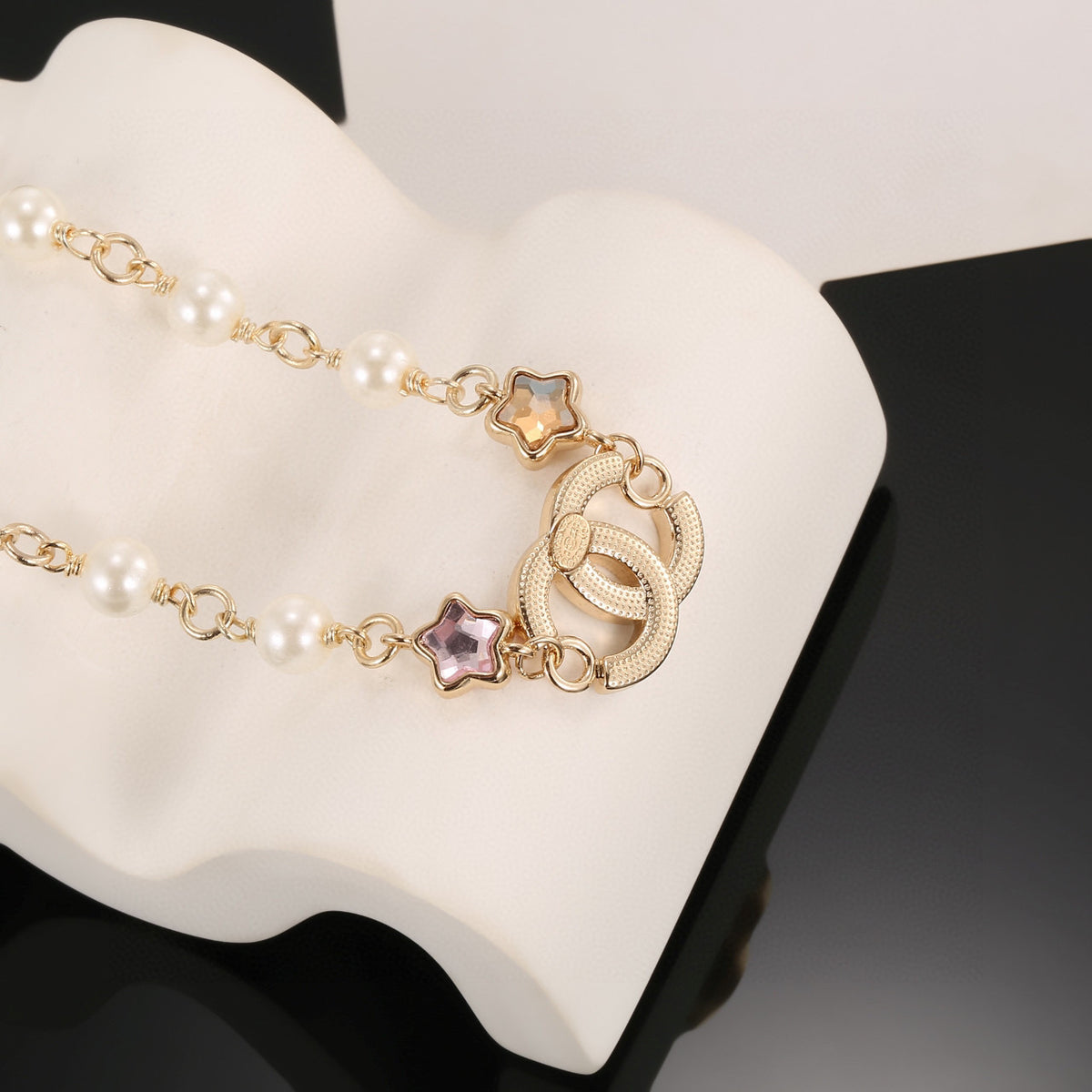 Double-C Emblem Pearl-Detail Pendant Necklace – Pearl Detail – Design 103 main product view