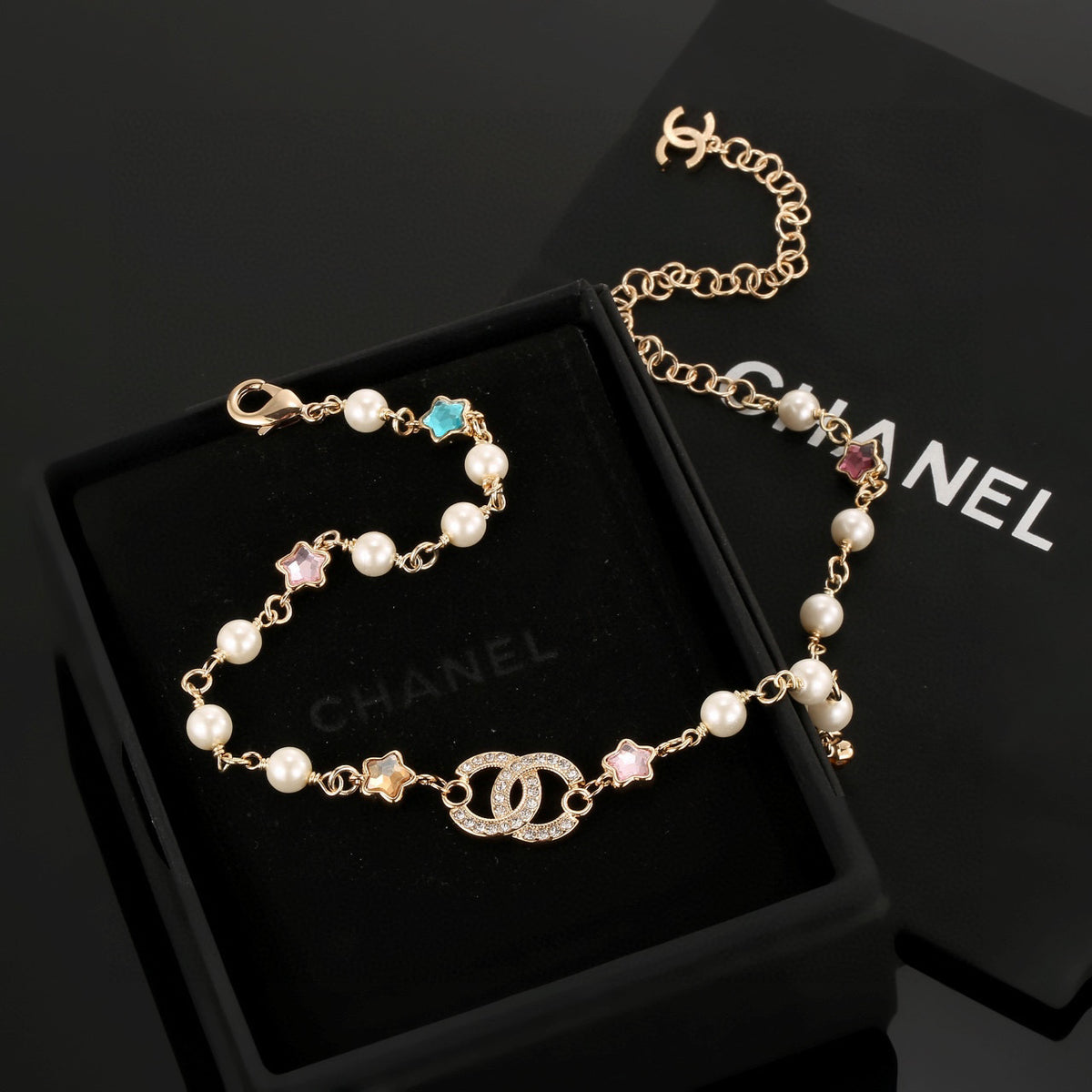 Double-C Emblem Pearl-Detail Pendant Necklace – Pearl Detail – Design 103 main product view