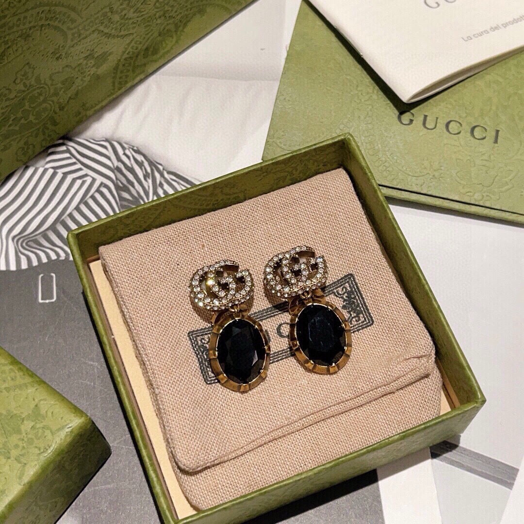 Double-G Emblem Stud Earrings in Black-Tone – Black Detail main product view