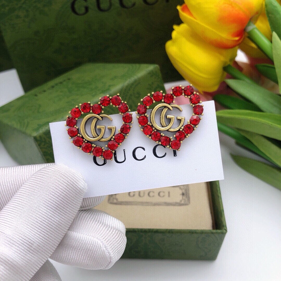 Double-G Emblem Stud Earrings in Polished Metal-Tone – Design 015 front product view