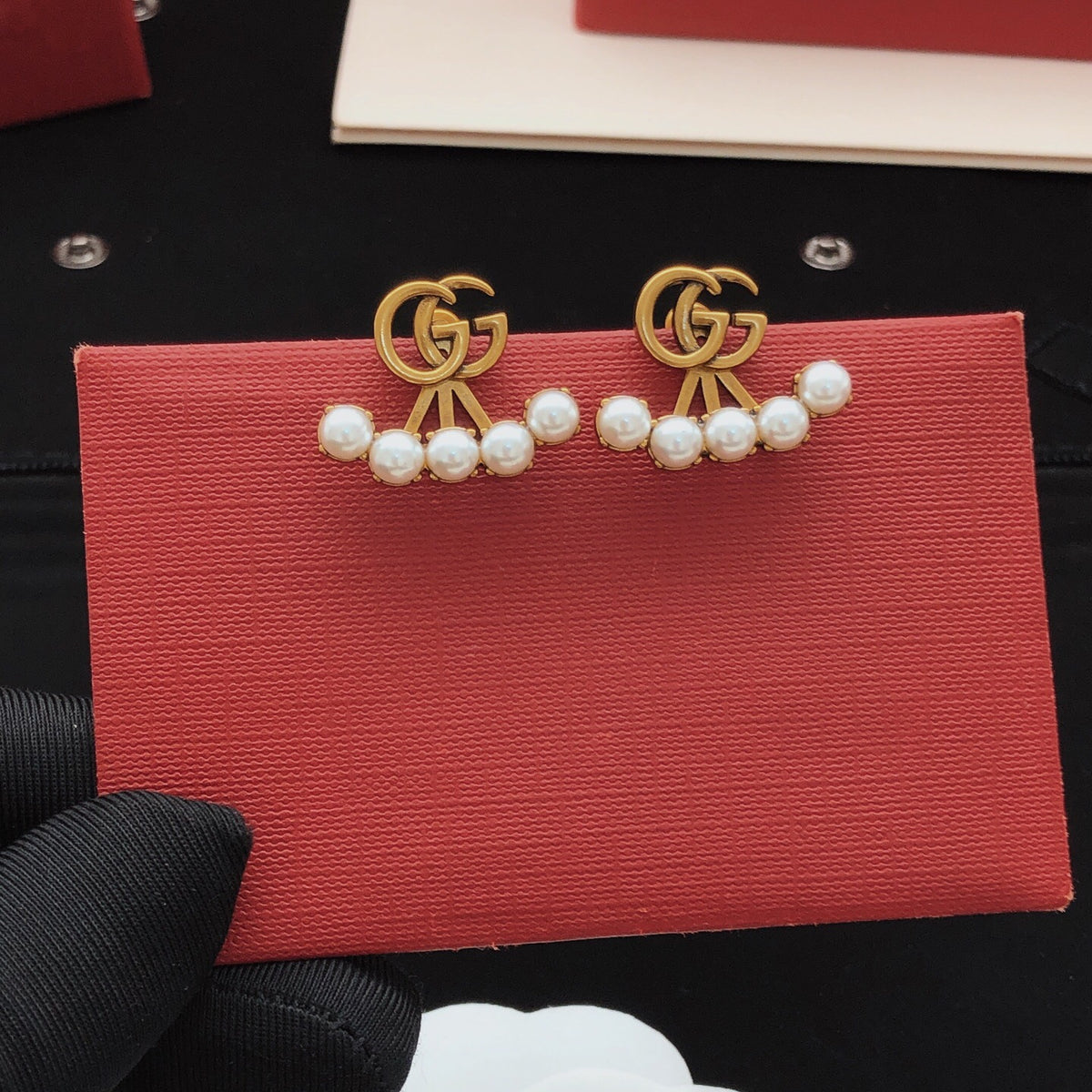 Geometric Emblem Stud Earrings in Gold-Tone – Design 002 front product view