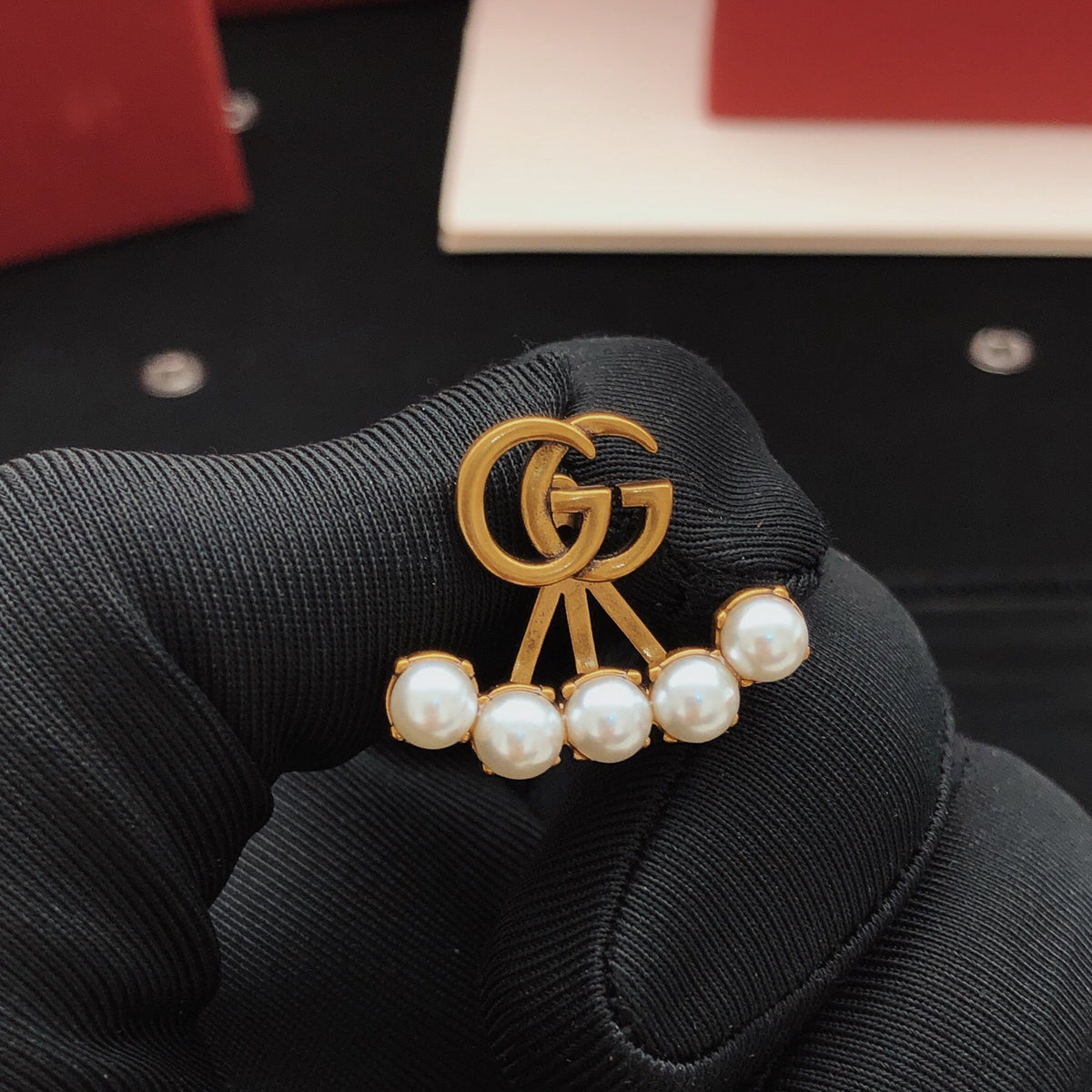 Geometric Emblem Stud Earrings in Gold-Tone – Design 002 side detail