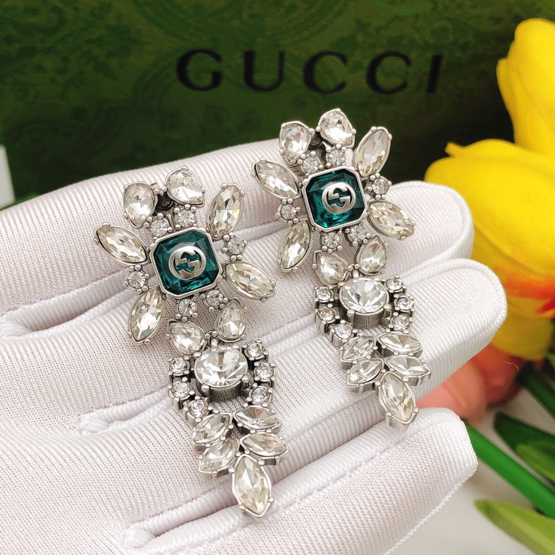 Geometric Emblem Stud Earrings in Polished Metal-Tone – Vintage Detail – Design 002 main product view