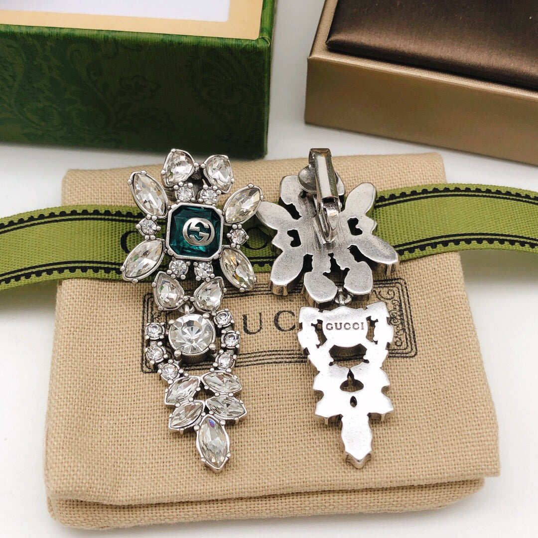 Geometric Emblem Stud Earrings in Polished Metal-Tone – Vintage Detail – Design 002 front product view