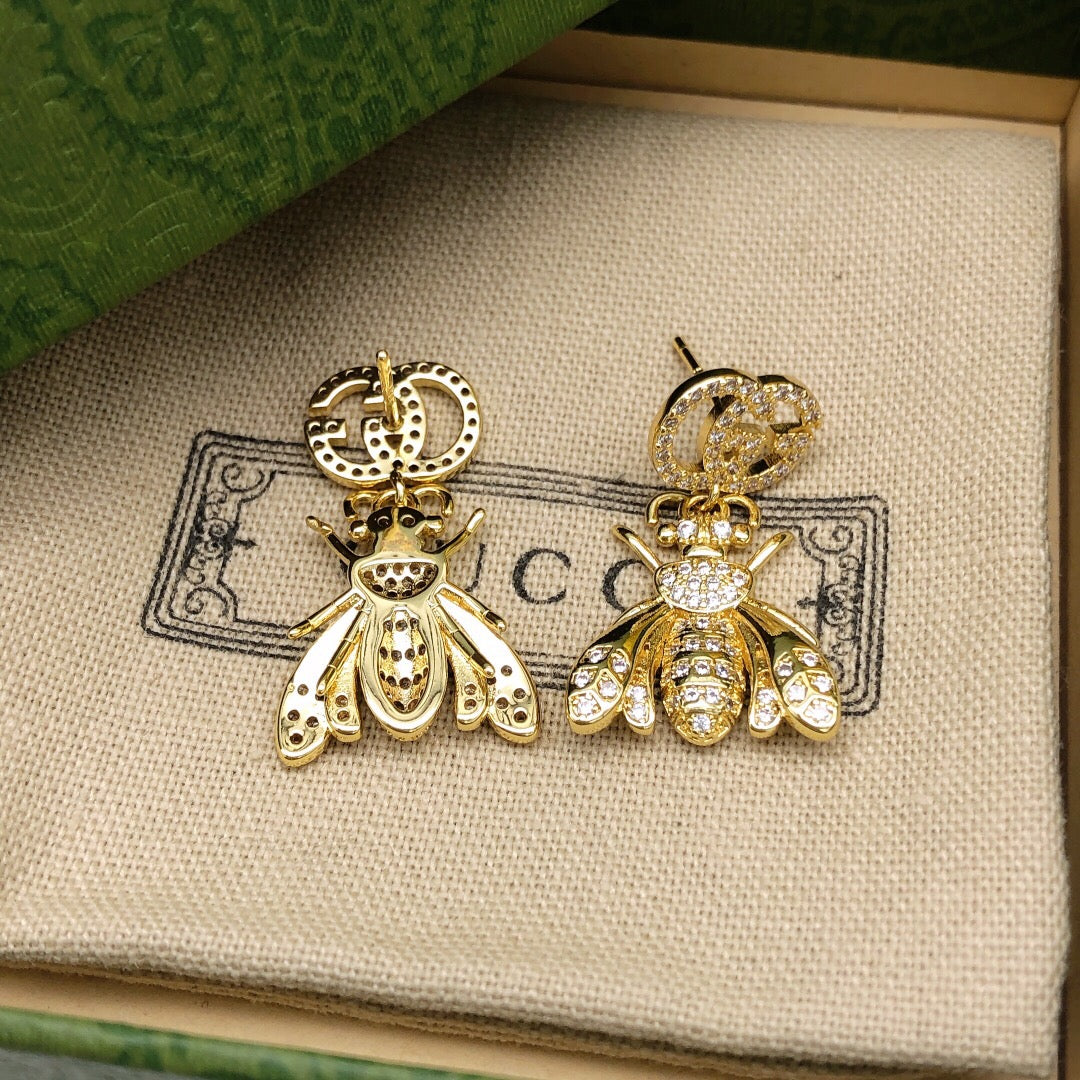 Bee Statement Earrings in Polished Metal-Tone – Bee Detail – Design 002 close-up detail