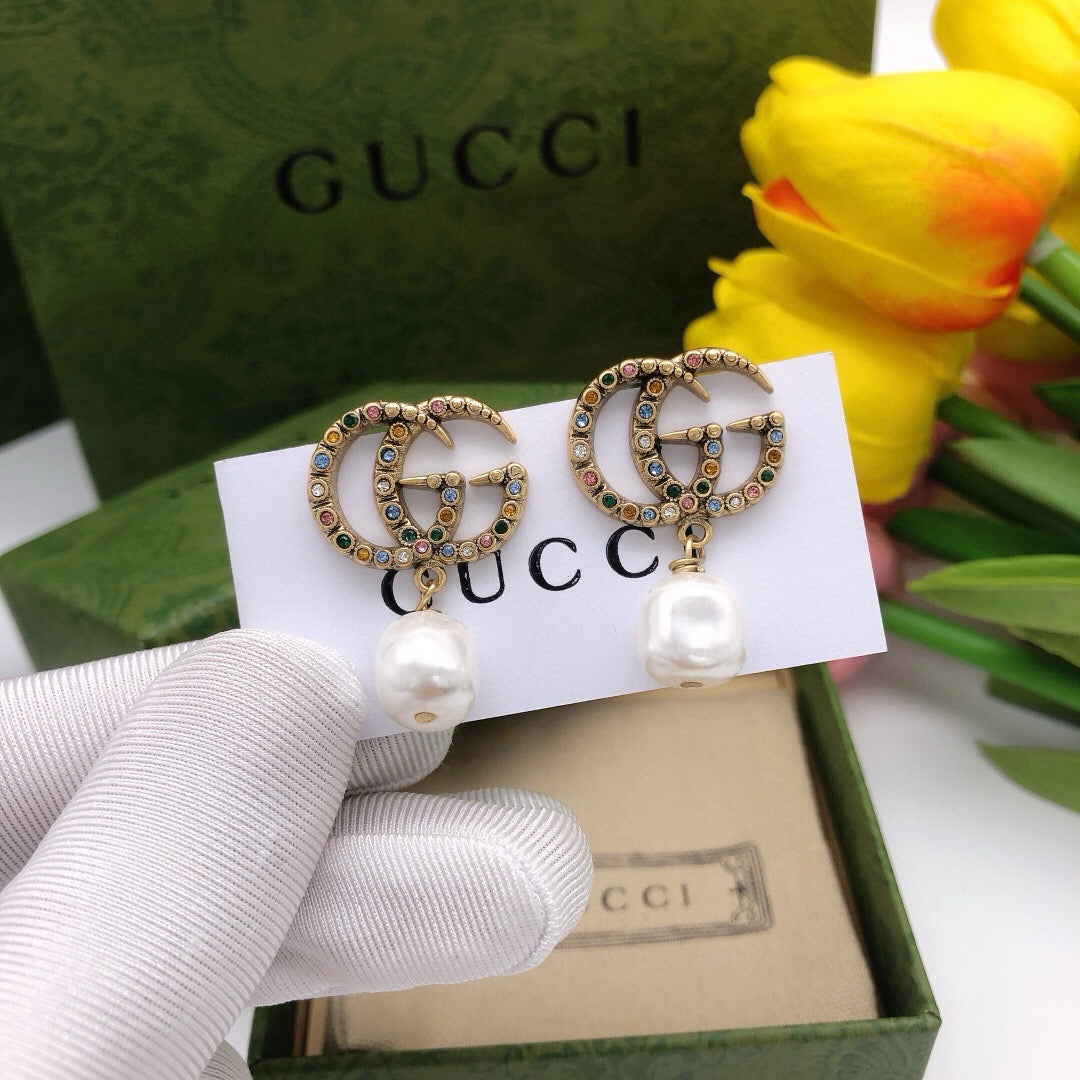 Geometric Emblem Stud Earrings in Polished Metal-Tone – Vintage Detail side detail