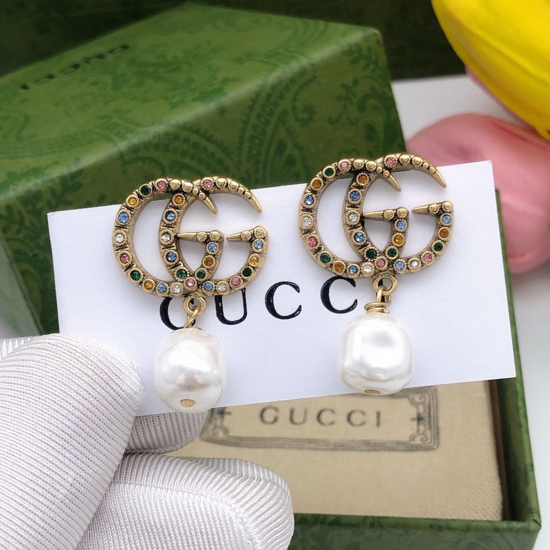 Geometric Emblem Stud Earrings in Polished Metal-Tone – Vintage Detail main product view
