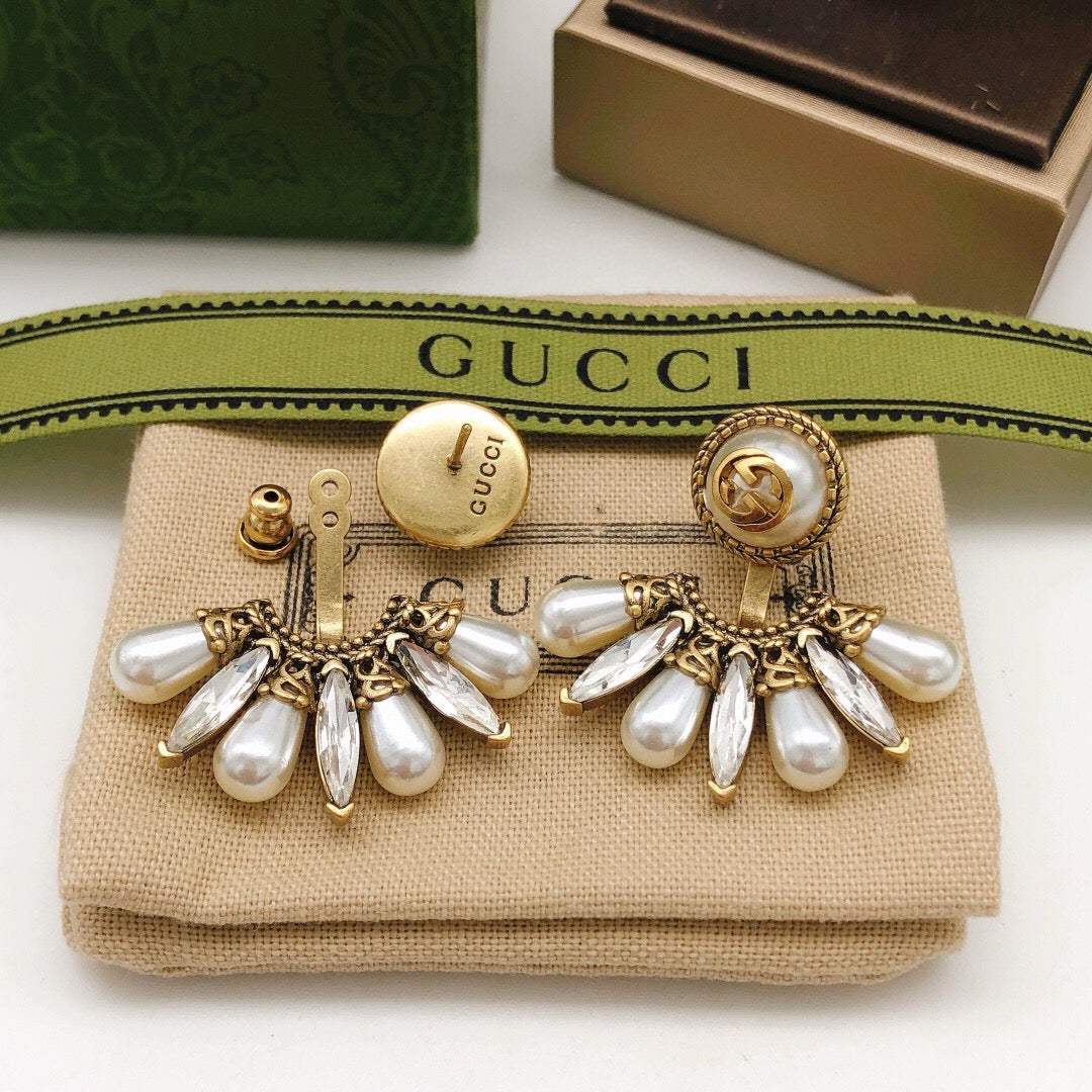 Geometric Emblem Stud Earrings in Polished Metal-Tone – Design 017 styled product view