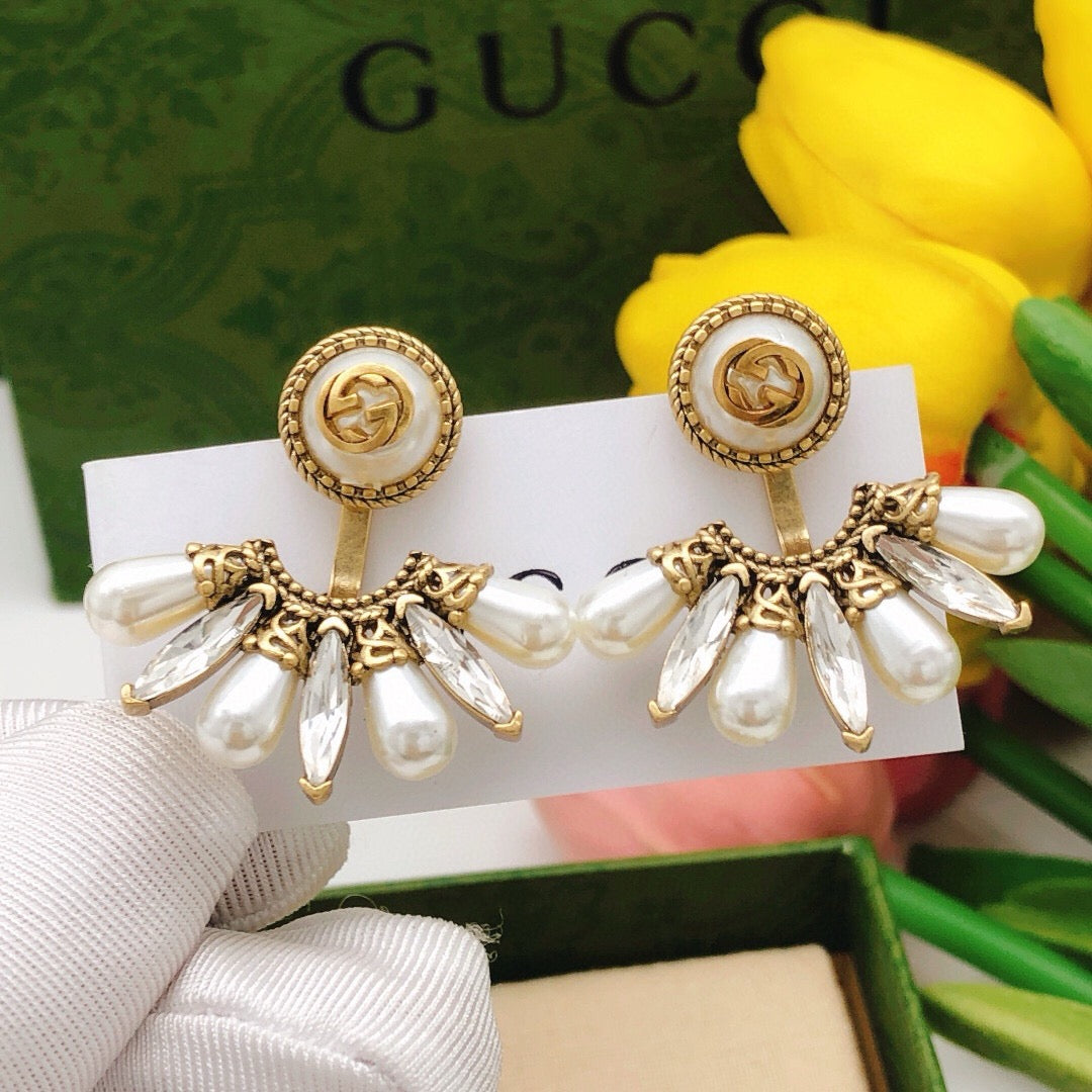 Geometric Emblem Stud Earrings in Polished Metal-Tone – Design 017 main product view