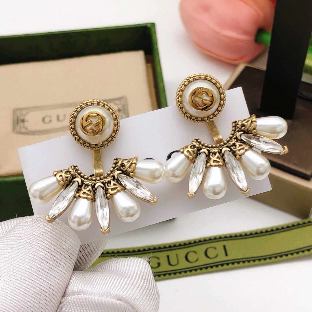 Geometric Emblem Stud Earrings in Polished Metal-Tone – Design 017 front product view