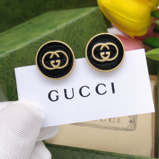 Double-G Emblem Stud Earrings in Polished Metal-Tone – Design 012 main product view
