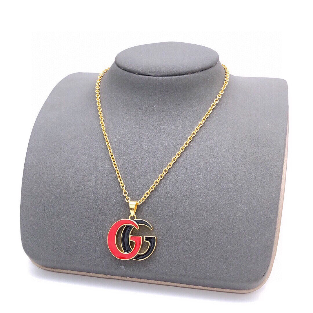 Double-G Emblem Pendant Necklace in Polished Metal-Tone – Design 090 main product view