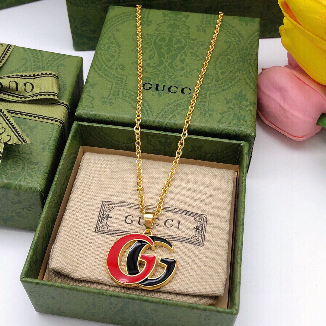 Double-G Emblem Pendant Necklace in Polished Metal-Tone – Design 090 styled product view